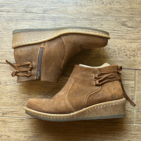 BORN Viana Boots Women's Size 8 Brown Glazed Ginger Wedge Bootie BR0065257 Zip - Picture 5 of 12
